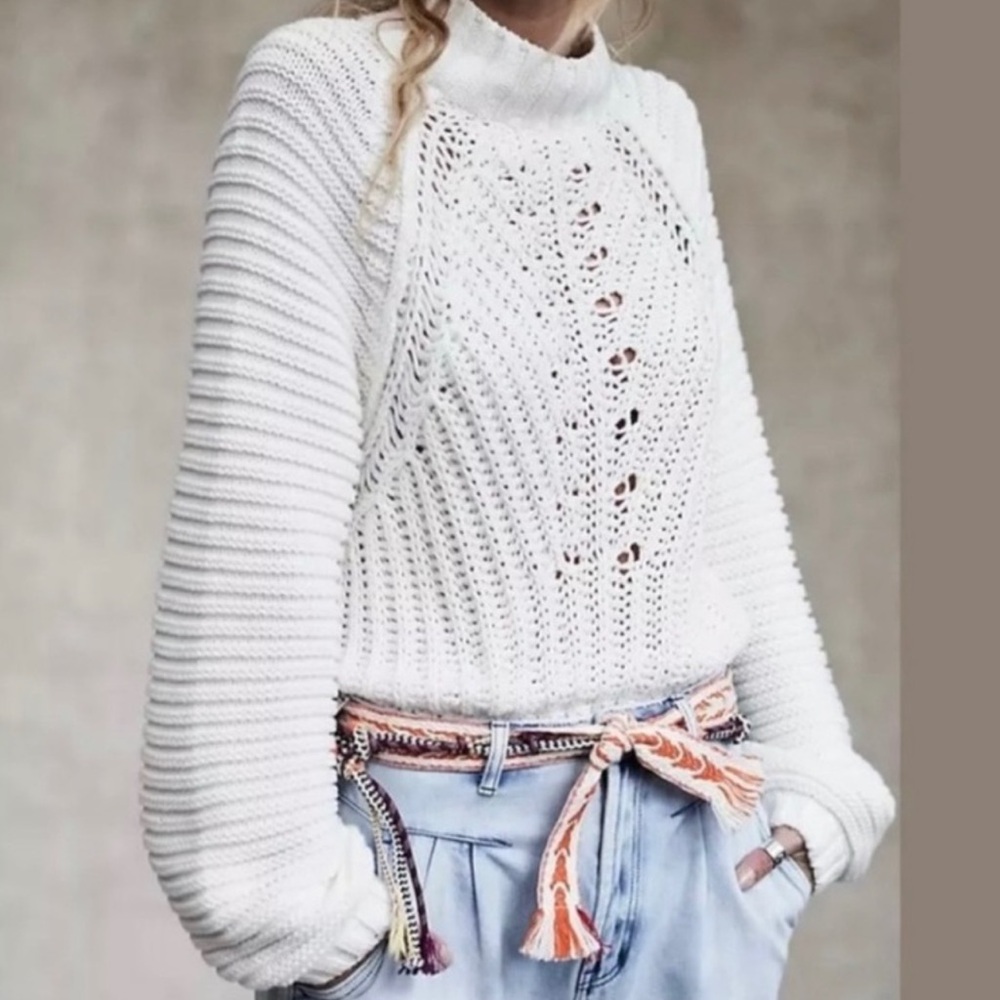 Free People Sweetheart Sweater in white. - Picture 4 of 6